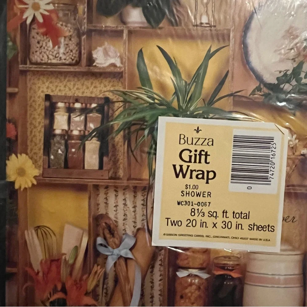 Vintage Bridal Shower Gift Wrap Gibson Greetings Buzza Wrapping Paper House NOS